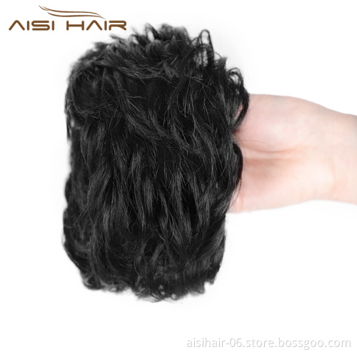 Aisi Hair Brazilian Human Hair Bun Black Curly Chignon Bun Elastic Rope Rubber Band Hairpiece Clip In Extension For Women